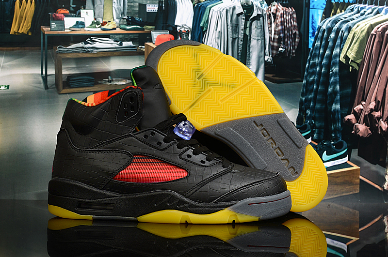 New Limited Air Jordan 5 Retro Black Yellow Red